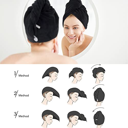 Hair Drying Towel Cap 3-Pack with Button - Quick Dry