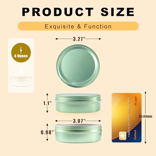 4oz Aluminum Tins with Lids, 24 Pack Round Tins for Salves, Spices, Lotion Bars or Balms (Pale Green)