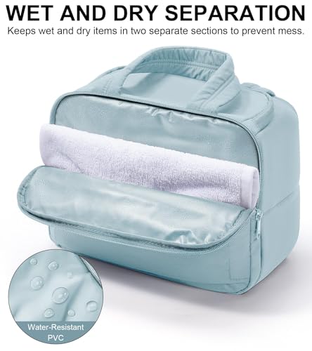 Bagstellar Light Blue Travel Toiletry Bag for Women, Large Waterproof Makeup Organizer