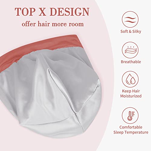 Fittia Satin Lined Sleep Bonnet Medium Brown Red - Adjustable Non-Slip Hair Cap for Locs