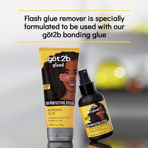 got2b (un)glued Flash Glue Remover, 4 Fl Oz, Wig Glue and Tape In Extension Remover for Human & Synthetic Hair, Gently Removes Bonding, Dermatologist-Tested, Formulated with Aloe Vera & Castor Oil