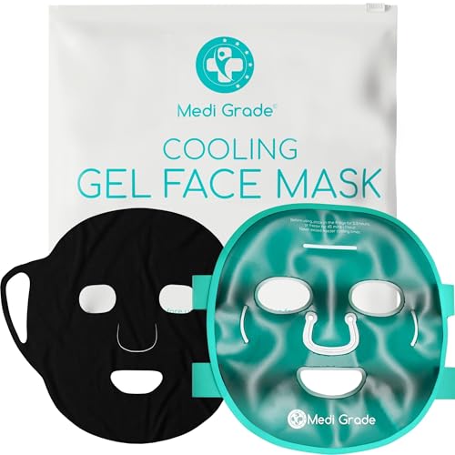 Medi Grade Cooling Gel Face Mask with 1 Lycra Fabric Mask and Storage Pouch - Soothing Gel Face Mask for Dark Circles and Puffiness - Cold Full Face Gel Mask Relaxation