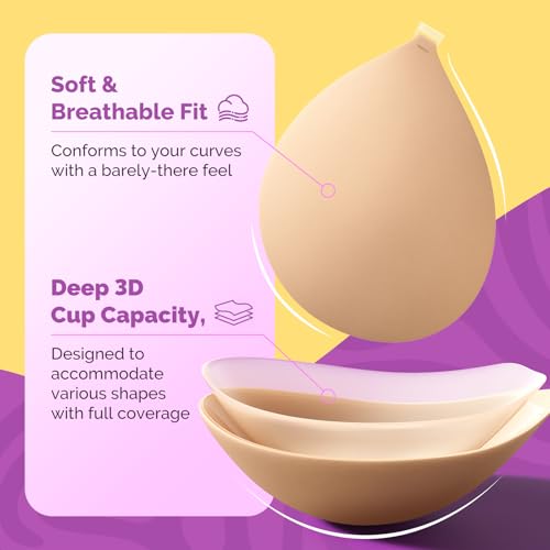 Invisible Sticky Bra Push Up - Reusable Silicone, B Cup, Beige (2 Pack)