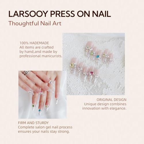 LARSOOY Nails Handmade Press on Nails Long Oval | Handmade Nails with Candy Bubble | Reusable fake Nails with Unique Designs | False Nails 10 Pcs (Candy Bubble, S)