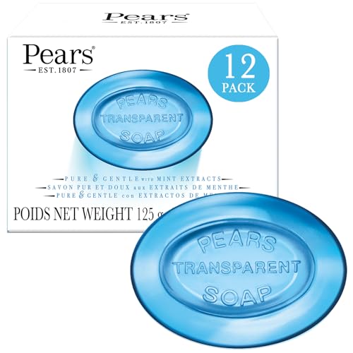 Pears Soap, Face & Body Soap, Mint Extract – Pure & Gentle Bar Soap, Transparent Moisturizing Glycerin Soap for Cool & Refreshed Skin, Blue Soap Bars, 4.4 Oz (Pack of 12)