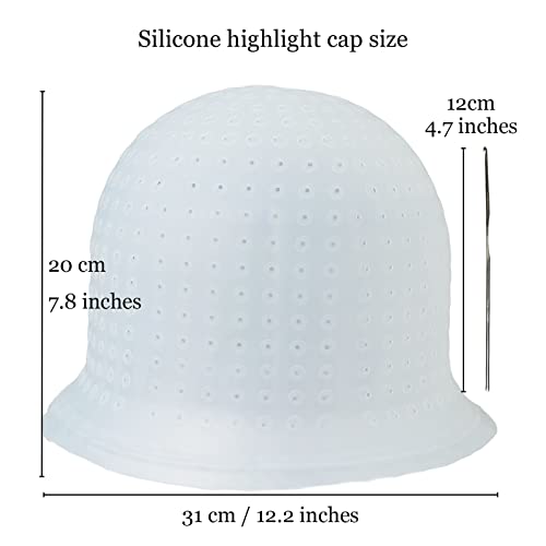 Punched Silicone Highlight Hair Cap with Needle Professional Reusable Highlighting Poked Hole Caps with Hooks for Color Hair Salon Hairdressing Dyeing Staining Tools for Women Men