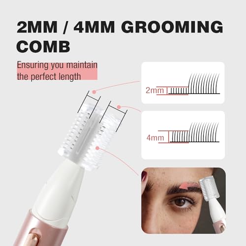 SUPRENT Women's Facial Hair Remover £¦ Eyebrow Trimmer with Pivoting Head - Rechargeable Eyebrow Razor Painless Facial Trimmer on Lips, Cheeks, Ears, Neck and Chin - Easy Cleaning - Pink
