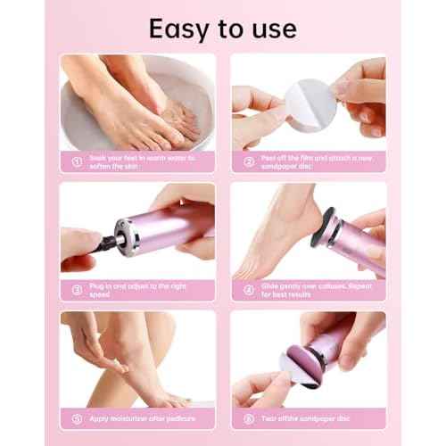 Electric Foot Callus Remover, Upgrade Electric Foot File Callus Remover for Feet, Adjustable Speed Foot File with 60 Pcs Sandpaper Discs, Foot Scrubber for Cracked, or Tough Skin and Calluses, Pink
