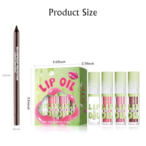 Hydrating Lip Oil & Liner Set - 4 Colors, High Shine