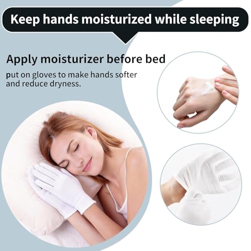 White Cotton Gloves for Dry Hands & Overnight Moisturizing, 30 Pairs