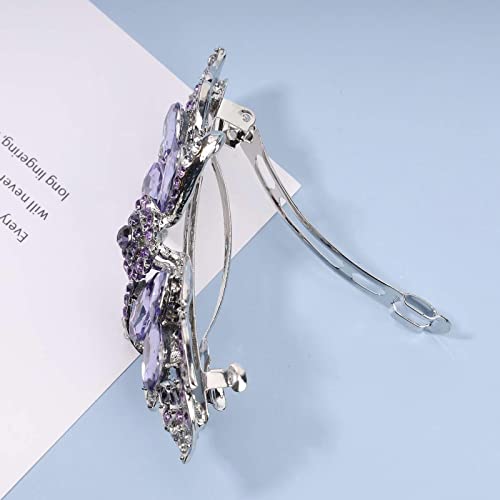 Yheakne Crystal Wedding Hair Clip Barrette Purple Rhinestone Hair Barrette Bling Bridal Headpieces Decorative Headwear Crystal Hair Clip Comb Bride Hair Accessories for Women and Girls (Style A)