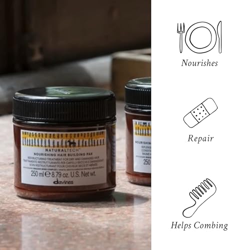 Davines Naturaltech Nourishing Hair Building Pak, Restructuring & Hydrating for Dry & Damaged Hair - With Vegetal Keratin - Deep Repair Mask for Damaged Strands, 8.45 Fl Oz
