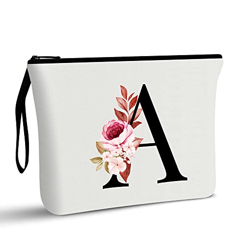 Personalized Canvas Makeup Bag - Custom A-Z Initial Cosmetic Organizer