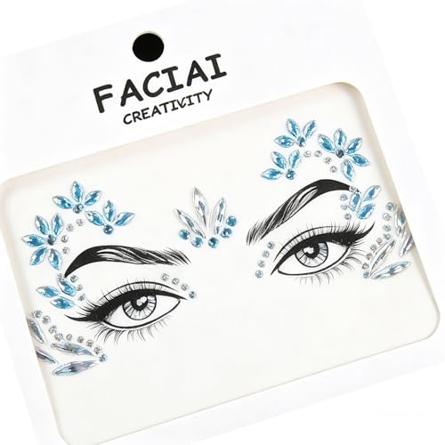 Blue Crystal Face Gem Stickers - 2 Sheets Rhinestone Tattoos