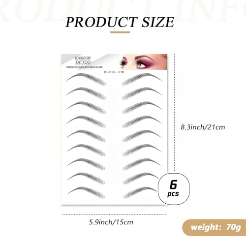 Black 3D Eyebrow Tattoo Stickers - 54 Pairs Waterproof