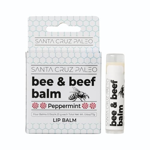 Santa Cruz Paleo Grass Fed Beef Tallow & Beeswax Peppermint Lip Balm, 1 Pack, Beef Tallow for Skin Care Moisturizer, Hypoallergenic for Sensitive Skin, Long Lasting & Vitamin Rich, Peppermint
