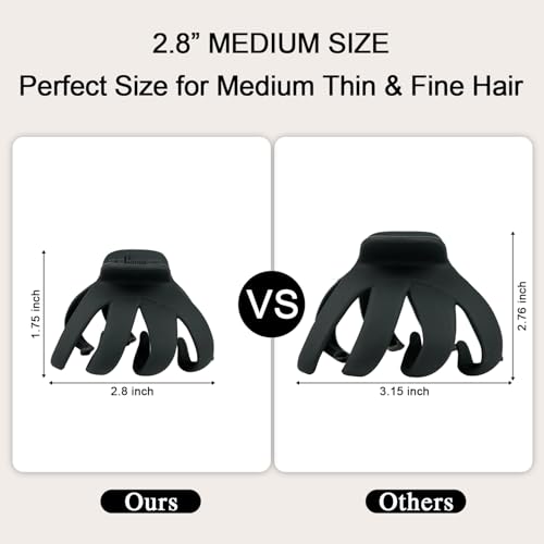 2.8" Medium Octopus Hair Clip for Thin Hair - Black Matte