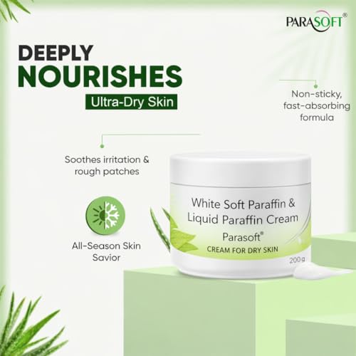 Parasoft Moisturizing Cream with White Soft Paraffin & Liquid Paraffin (200 g / 7.05 oz) Nourishing Daily Hydration Cream for Dry Skin