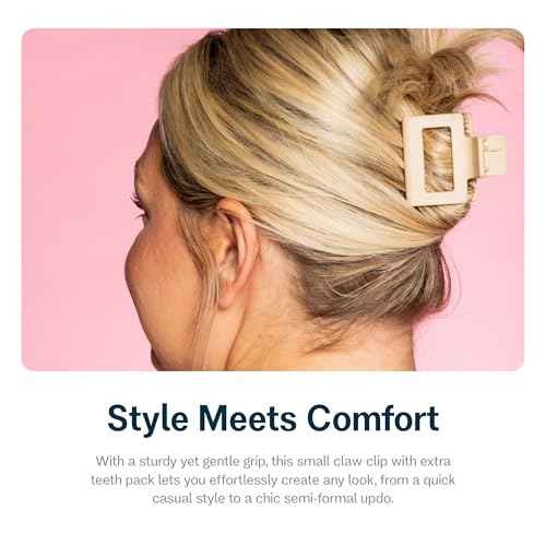Gimme Beauty Fine Hair Extra Grip More Teeth Clip - Extra Teeth Design for Strong Hold - No-Slide Accessories for Thin, Fine Hair - Durable Square Claw Clips for Everyday Use - Black & Tan