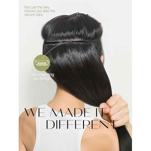 Frodio Clip Ins Hair Extensions Black: Remy Real Human Hair Pu Seamless Silk Long Straight Invisible Full Thick Virgin Brazilian Jet Black Natural Color Beauty For Women Can Be Body Wave 100g 7 Piece