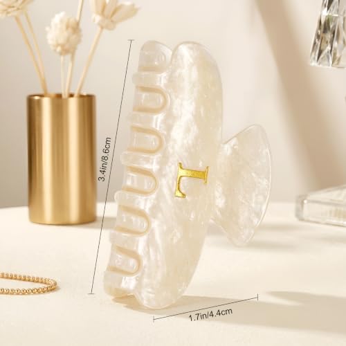 Initial Letter L Hair Claw Clip with Cream Marble Acrylic Design - Personalizable Hair Accessory