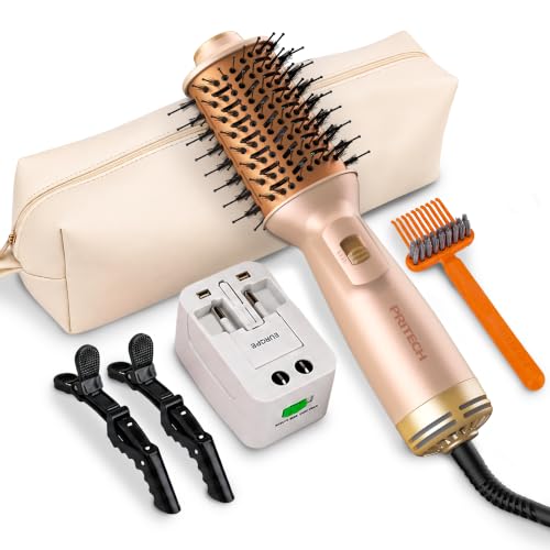 PRITECH Auto Dual Voltage Hair Dryer Brush - 4-In-1 Ionic Styler