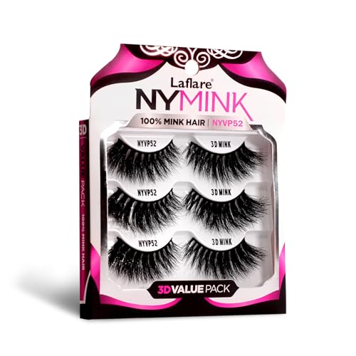 Laflare 100% Real Mink Lashes - 3D Wispy Reusable Eyelashes
