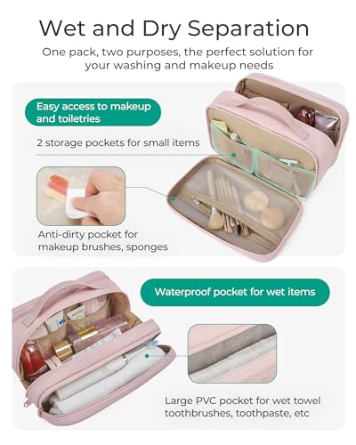 BAGSMART Black Toiletry Bag for Women - Large Capacity Waterproof Makeup Organizer for Travel