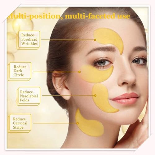 JUYOU 48Pcs/24Pairs 24K Gold Gel Crystal Collagen Eye Pads, Under Eye Mask for Moisturizing, Fine Lines, Dark Circles& Puffy Eyes Under Eye Patches