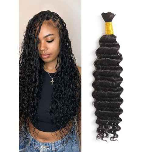 Human Braiding Hair 1 Bundles/Pack 100g 22 Inch Deep Wave Curly Bulk 100% Human Hair for Braiding No Weft 10A Brazilian Virgin Human Hair Extensions for Boho Braids Natural Black Wet and Wavy
