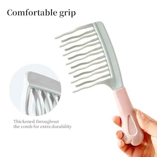Wide Tooth Comb for Curly, Detangling Hair Brush with Double-layer Wavy Tooth Design and Ergonomic Handle for Long/Thick Dry/Wet Hair for Women/Girl without Straighten the Curl HairStyle