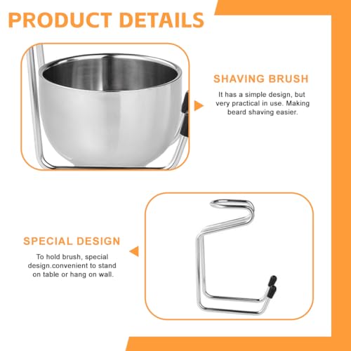 2 in 1 Shave Cup with Stand Holder Set Stainless Steel Shaving Bowl with Shaving Stand Brush Holder Set Razor Brush Bowl Grooming Tool for Men Beard Care and Cleaning