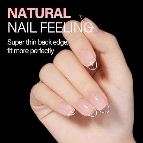 AILLSA Short Almond Nail Tips, 15 Sizes 240PCS Preshaped Soft Clear Gel Nails Tips Full Cover False Nails Tip Short Almond Shaped Tips