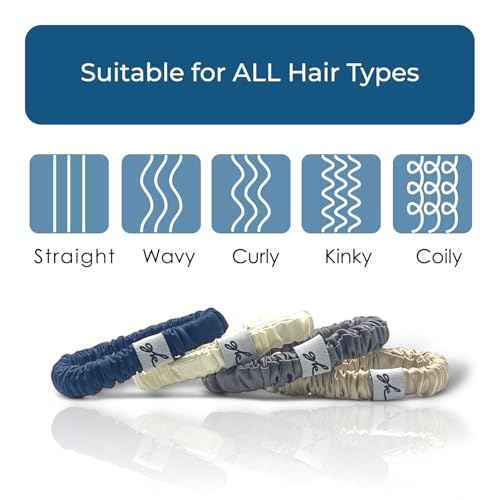 Silk Scrunchies for Women No Damage Mulberry Silk No Slip 4 Pack-Elastic Ponytail Girls Hair Ties | Skinny Hair Ties for Thin Thick Wavy or Curly Hair | No Crease for Sleep and Sports (4, Neutral)