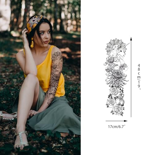 Full Arm Temporary Tattoos Stickers for Adult Women, Millitary Semi Permanent Fake Tattoos Stickers, Temporary Tattoos Realistic 8 Sheets for BBQ Pool Beach Party