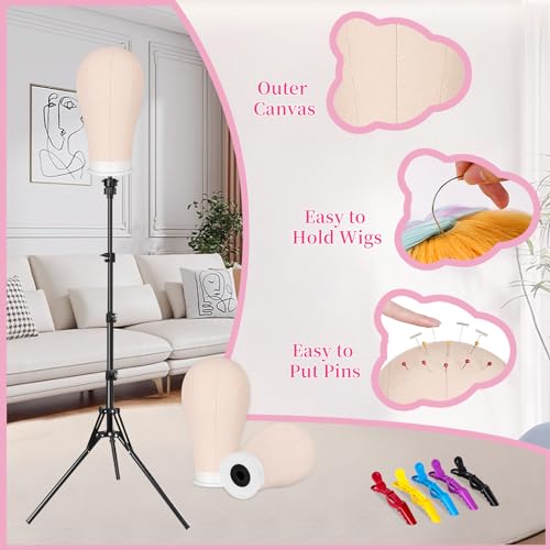 63 Inch Wig Stand Tripod with 22 Inch Canvas Mannequin Head