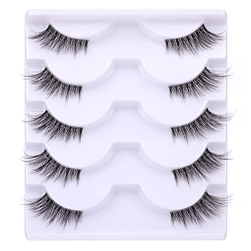 Half Lashes Lashes Natural Look Wispy 3/4 False Eyelashes Volume Clear Band False Cat Eye Lashes that Look Like Extensions Soft Handmade Reusable Lashes Pack