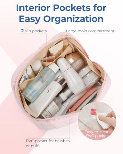 BAGSMART Makeup Bag - Travel Cosmetic Organizer, Pink