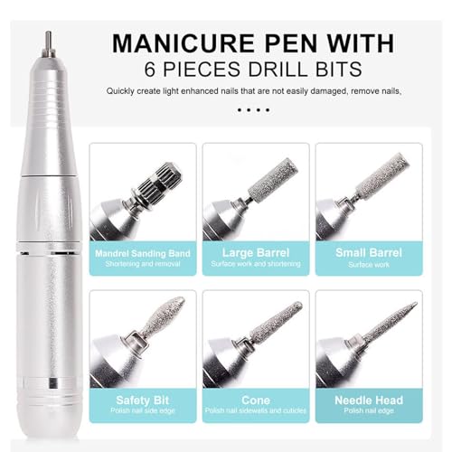 Yunir Electric Nail Drill Machine Portable, Rechargeable 45000rpm Speed Manicure Pedicure Kit, Nail Grinding Tool with Multiple Grinding Heads, for Nail Grind Trim Polish