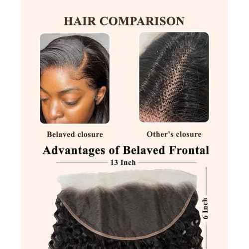 13x6 Closure Real Swiss HD Lace Frontal Salon-Level Water Wave Natural Hairline 100% Unproccessed Virgin Remy Human Hair Small Single Knots Ultra-thin Melt Seamless Flawless for Bundles 20inch