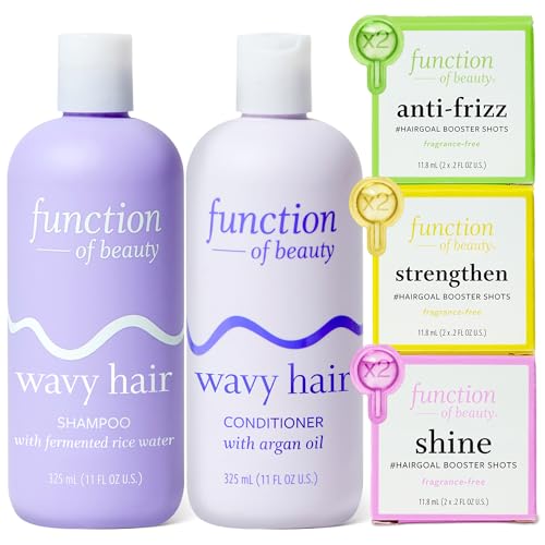 Function of Beauty Wavy Hair Set with Shampoo, Conditioner & Add-In Booster Treatment - Shine, Strengthen & Anti-Frizz Booster Shot to Enhance Shampoo, Conditioners & Hair Care Products