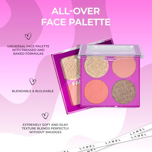 Lamel All-Over Face Contour Palette - 4-in-1 Blush, Highlighter & Contour