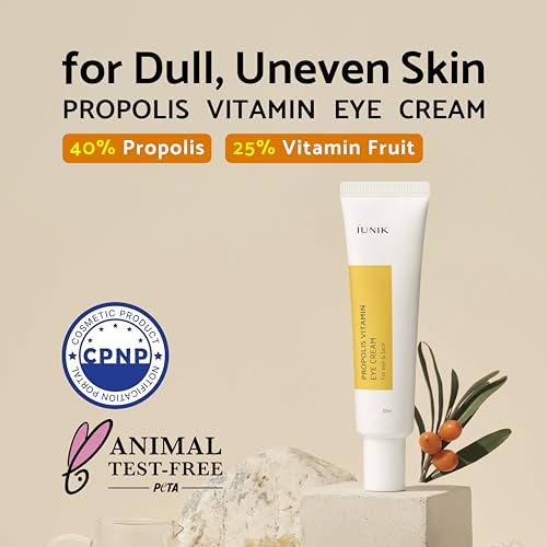 IUNIK Propolis Vitamin C Face & Eye Cream with Vegetable Oil, 1.01 Fl Oz Dullness Dark Circles Puffiness Smooths Under Eyes 24 Hour Hydration For Sensitive Oily Acne-prone skin VEGAN