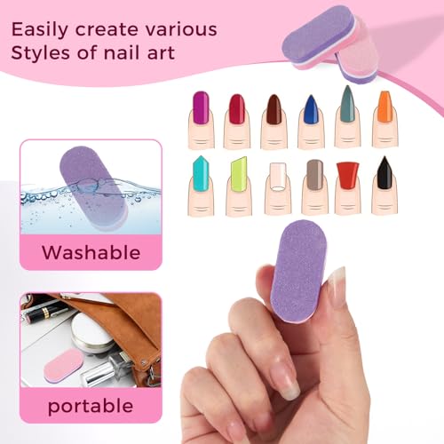 50 Pcs Purple Pink Nail Buffers 100/180 Grit Dual-Sided