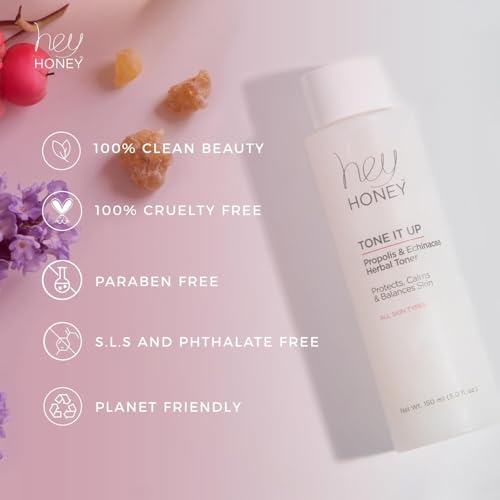 Hey Honey Tone It Up Facial Toner with Propolis Echinacea & Niacinamide | Soothes Skin Redness Hydrates & Restores Skin Barrier | Alcohol-Free Toner for Sensitive & Rosacea-Prone Skin | 5.0 oz