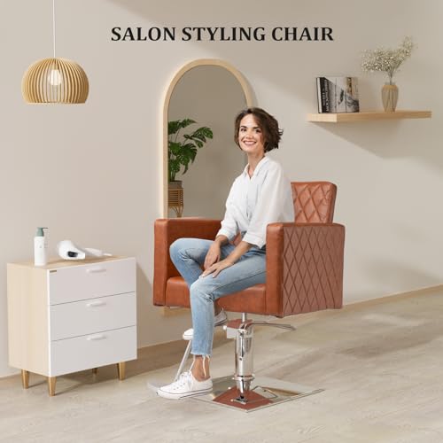 Brown Salon Chair with Wide Seat & Hydraulic Pump - Heavy Duty