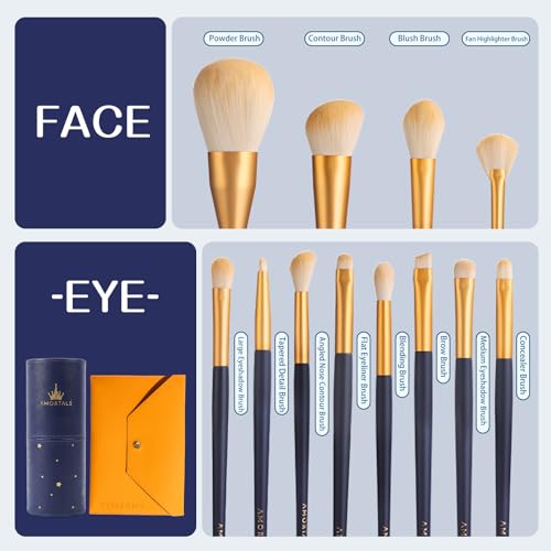 AMORTALS 12 Pcs Makeup Brush Set with Case - Premium Synthetic Foundation, Powder, Concealer, Eyeshadow Brushes, Vegan & Cruelty-Free