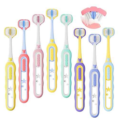 Toddler Toothbrush 8 Pack, Soft Baby Toothbrush Efficient 3 Sided Kids Tooth Brush for Ages 1-12 Years, Infant Training Tooth Brush Complete Tooth and Gum Care, Easy to Grip(Patent)