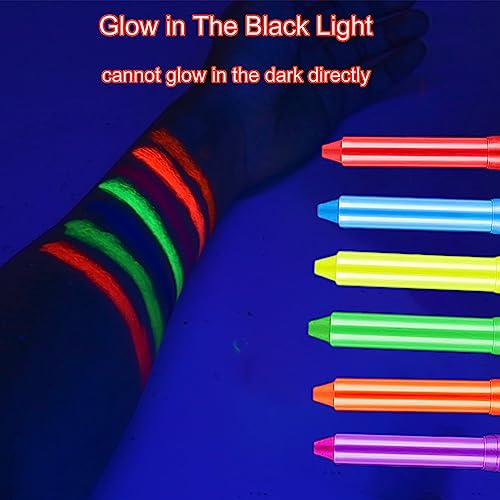 12pc Glow in Dark Face & Body Paint Crayons UV Neon