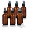 JUVITUS 2 oz Amber Glass Boston Round Black Treatment Pump Bottle (6 pack) + Funnel Refillable Empty Storage Containers